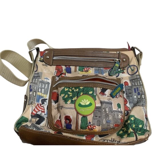 Canvas City Scene Crossbody Bag – Adjustable Strap & Zipper Pockets - Picture 4 of 8